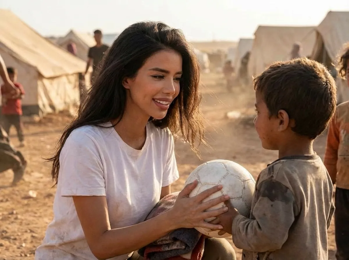 Rani Vanouska T. Modely handing a football to a child